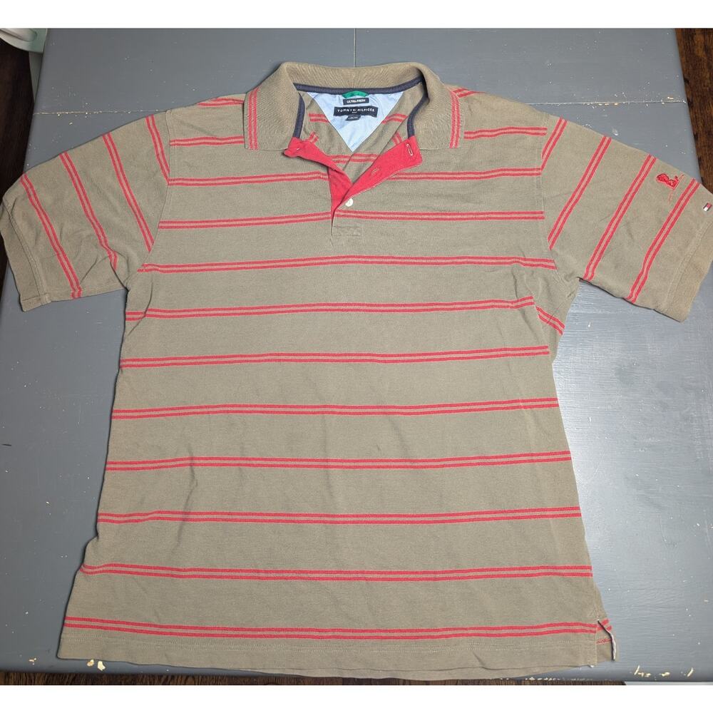 Tommy Hilfiger Golf Ultra-Fresh Men's Green/Red Striped Cotton Polo Shirt XL